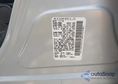 2015 Nissan Rogue Select S z USA, uszkodzony, nr VIN JN8AS5MV3FW250134